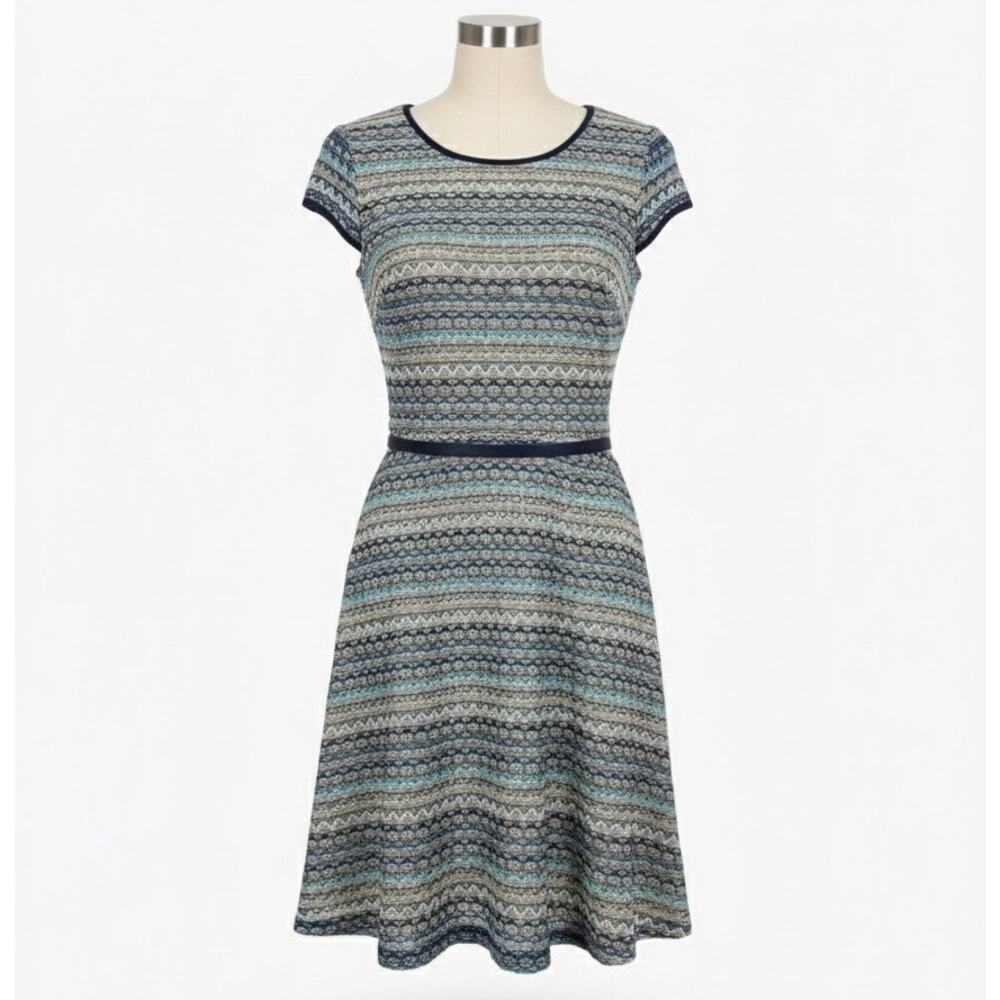 Madison Leigh Size 16 Blue Knit A-Line Dress with Belt